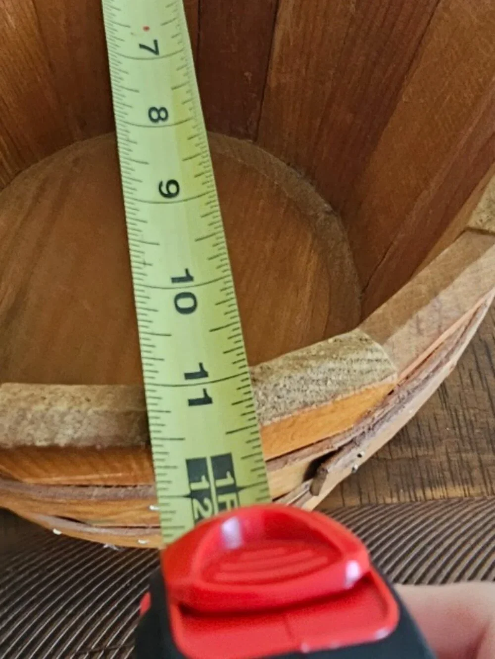 Vintage Heavy Wood Rope Handle Bucket Basket Primitive Farmhouse Rustic Decor